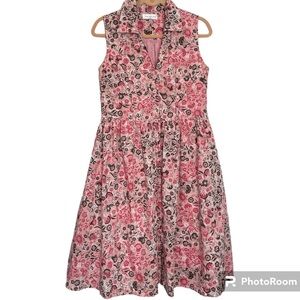 Pankaj Pink Floral Button Front Sleeveless Cotton Sample Dress